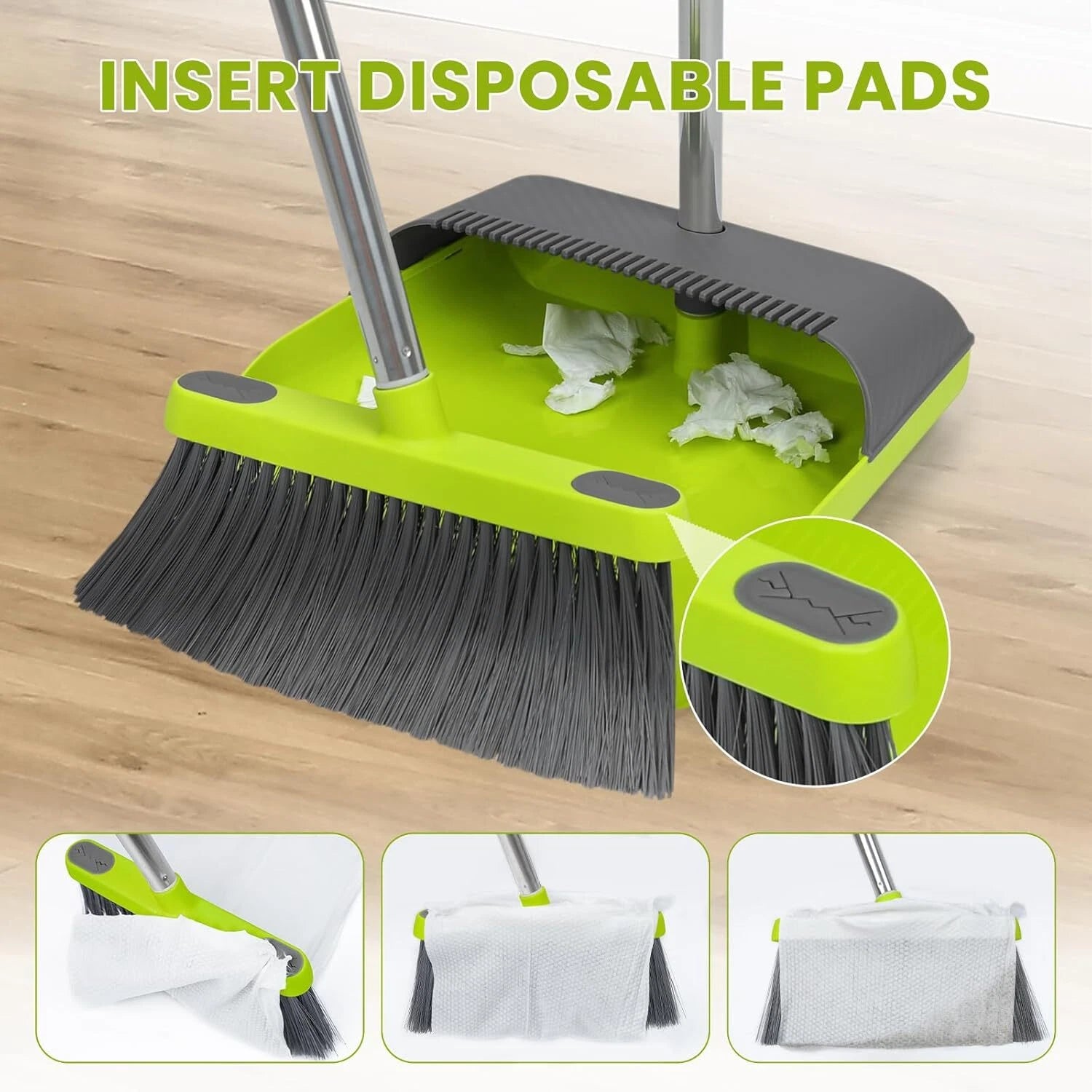 Broom and Standing Dustpan Set 50” Angle Broom with Long Handle Dust Pans for Ki