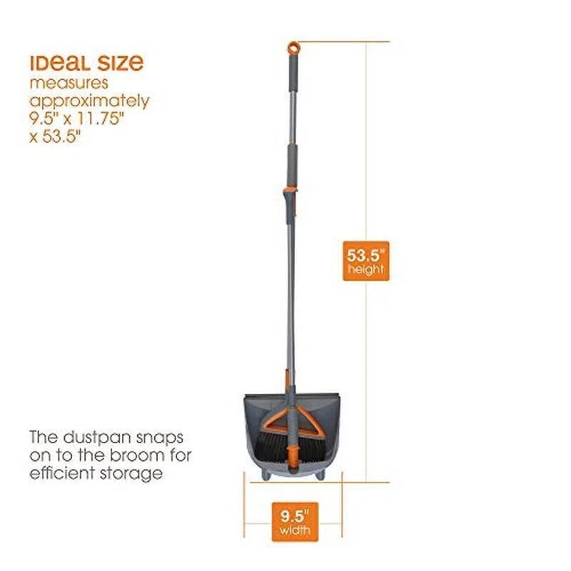 Upright Broom Dustpan Set Multi-Surface Cleaning Tool Take-Apart Design Storage