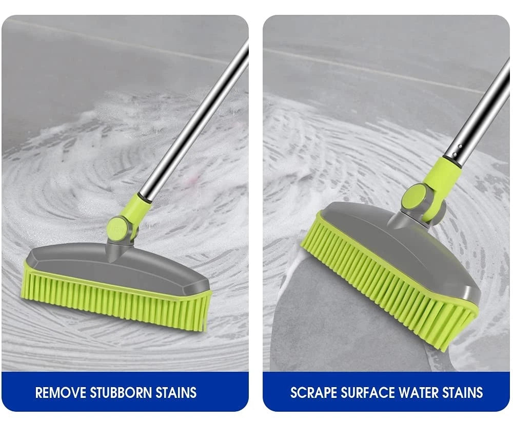 Adjustable Rubber Push Broom and Dustpan Set,Self Cleaning Indoor Outdoor Ang...
