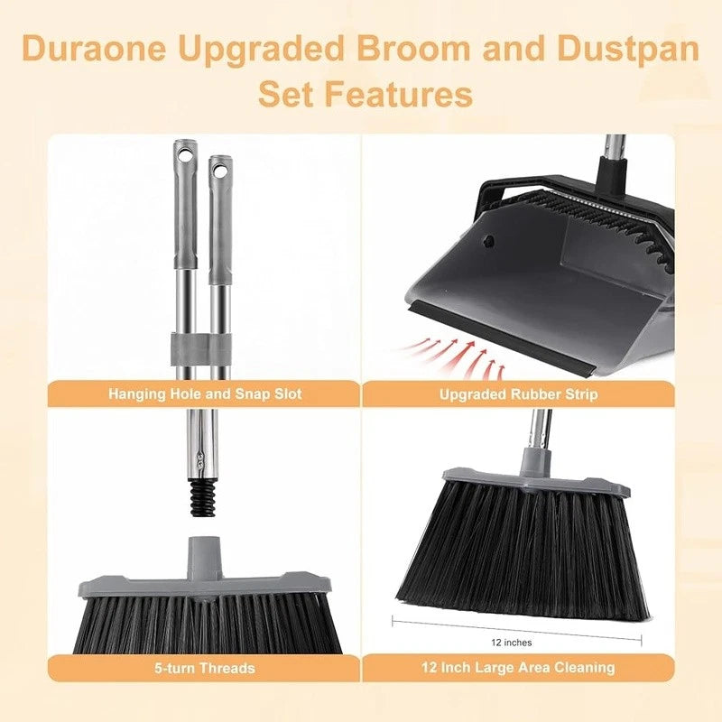 Adjustable Long Handle Broom Dustpan Set Ergonomic Easy Clean Pet Hair New