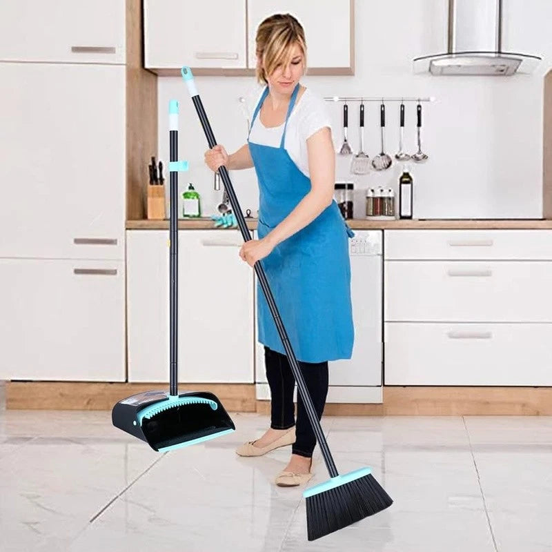 Broom Dustpan Combo Set Long Handle Standing Dustpan Broom Indoor Cleaning Tools