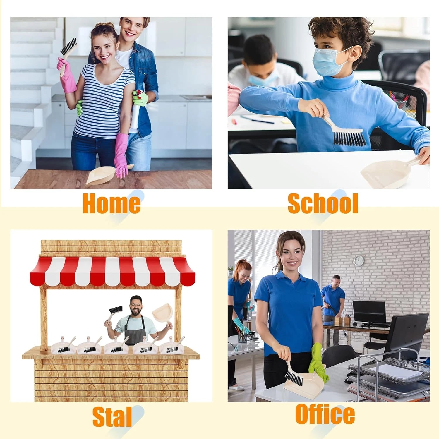 18 Pack Mini Dustpan and Brush Set Beige Plastic Dust Pans with Brush Small Broo