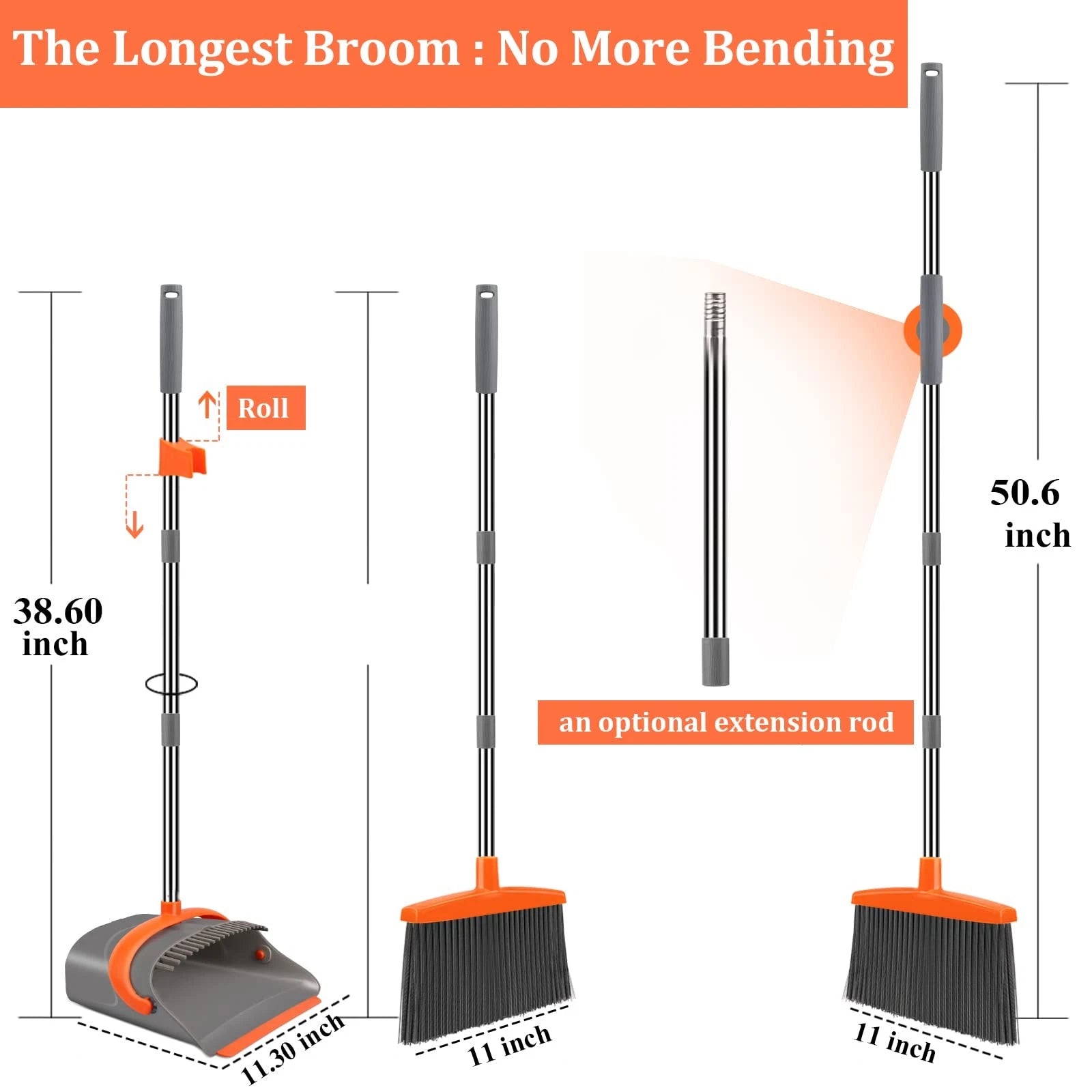 Broom and Dustpan Set for Home and Office Long Handle Indoor Outdoor