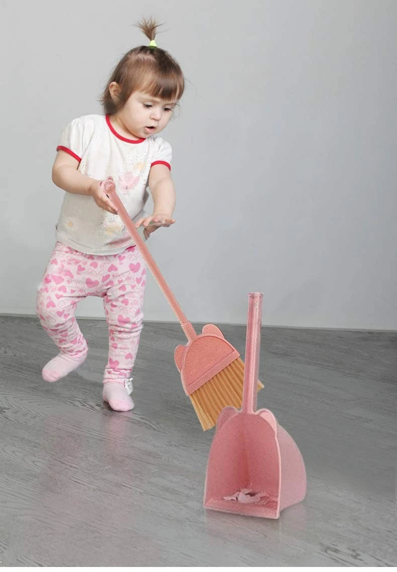 Mini Broom and Dustpan Set for Kids Little Housekeeping Helper Pink