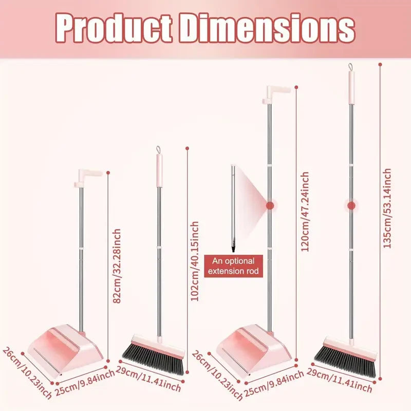 53" Broom and bustpan Set W/Dustpan Teeth Selfcleaning Home/Outdoor Sweeping int