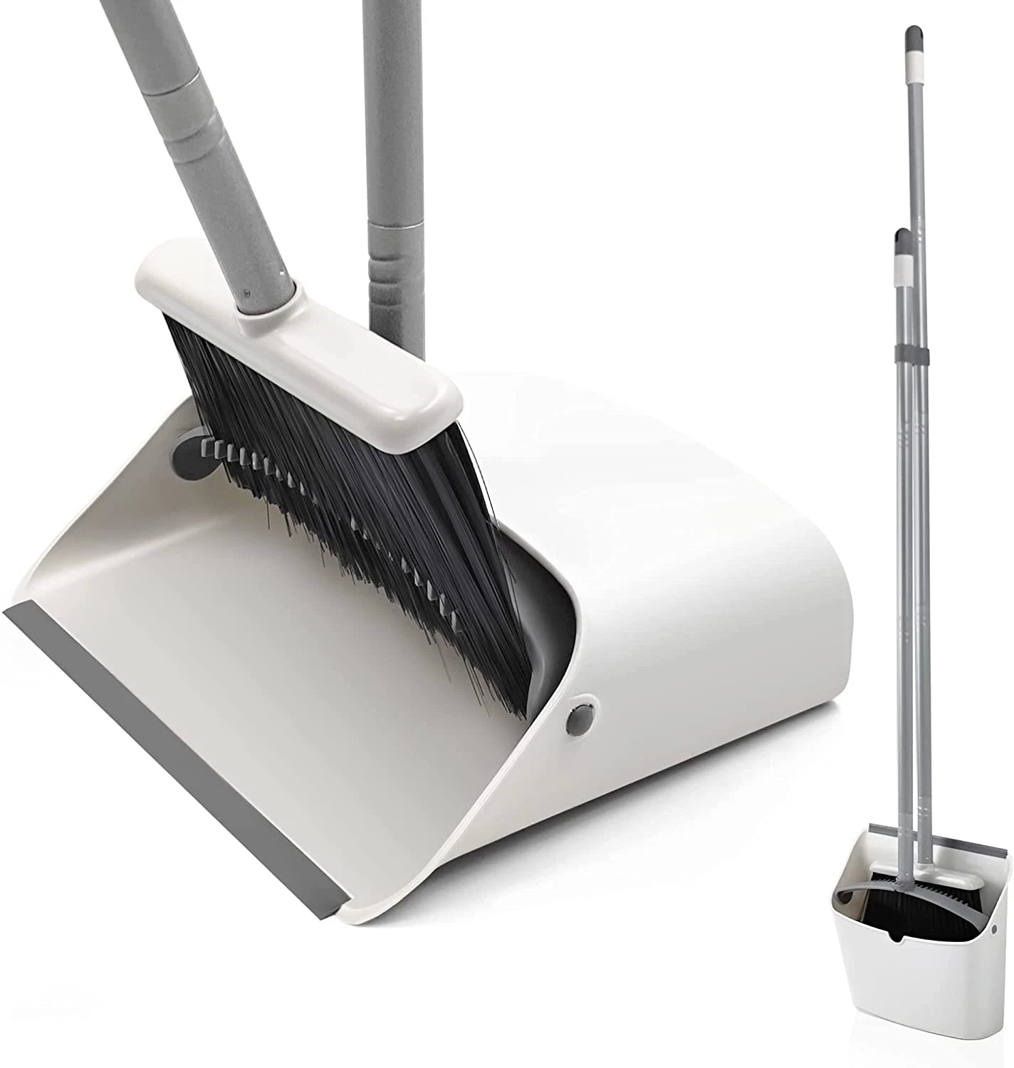 Broom and Dustpan Set,  Long Handle Lightweight Broom Set Upright Standing Dustp