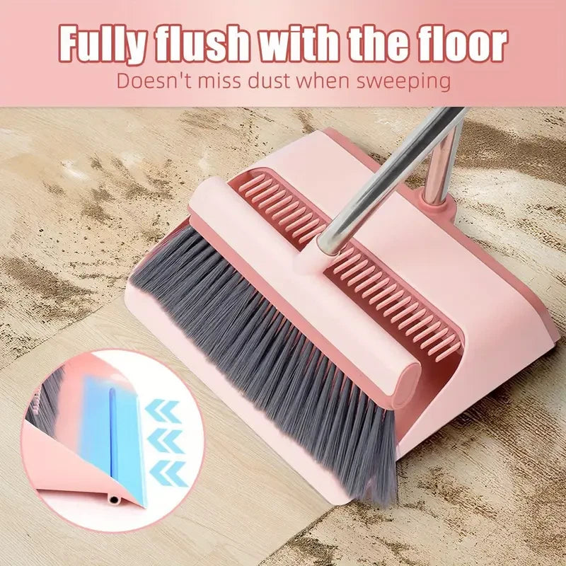 53" Broom and bustpan Set W/Dustpan Teeth Selfcleaning Home/Outdoor Sweeping int