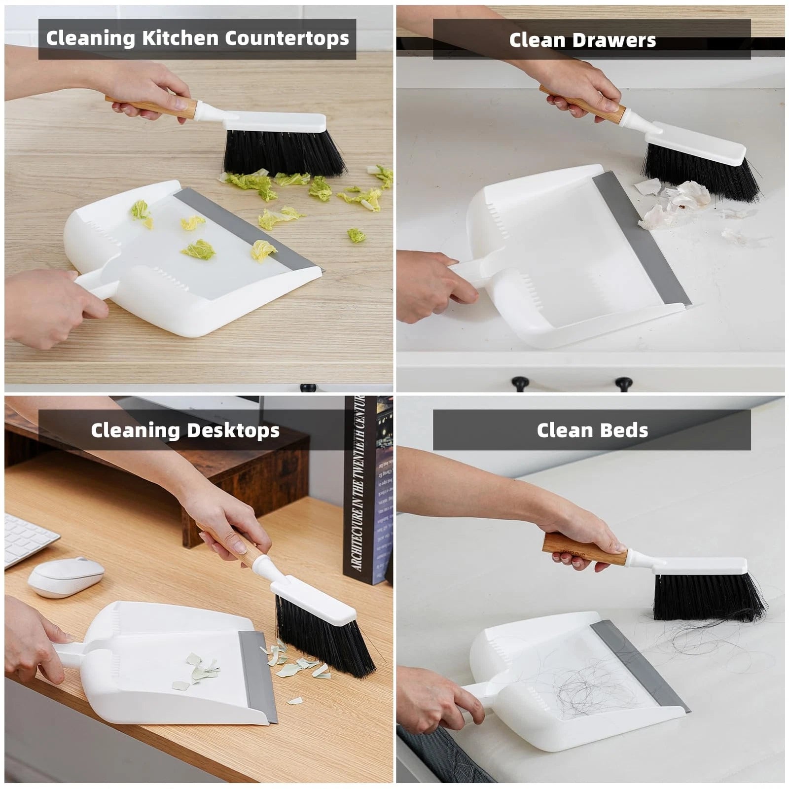 Dustpan and Brush Set with Bamboo Handle Hand Mini Broom and Dustpan Set Smal...