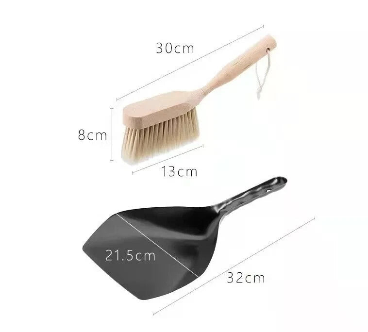 Beech Wood Mini Brush & Metal Shovel, Small Steel Dustpan and Wood Brush Set