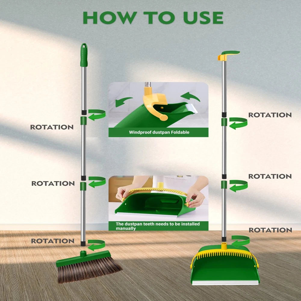 FVSA 51.2 Inches Long Handle Broom and Dustpan Set for Home, Broom and Dustpan C