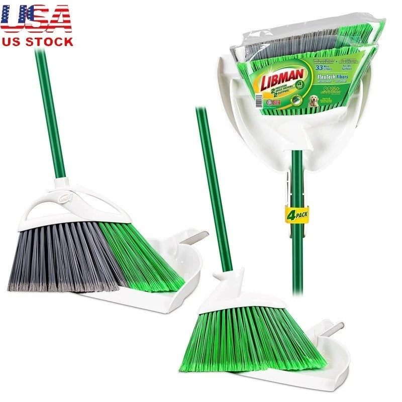 Angle Broom Dustpan Set Indoor Outdoor Cleaning Tools 2 Brooms 2 Dustpans New