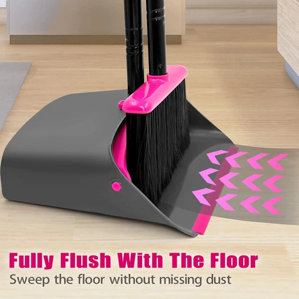 Broom with Dustpan Combo Set, Long Handle Lightweight Indoor Broom Set, Upright