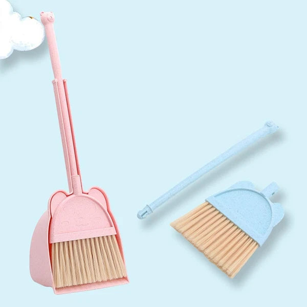 Mini Broom and Dustpan Set for Kids Little Housekeeping Helper Pink