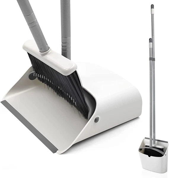 Broom and Dustpan Set,  Long Handle Lightweight Broom Set Upright Standing Dustp