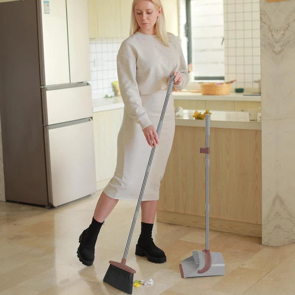 Broom with Dustpan Combo Set, 50.6 inch Long Handle, Upright Standing Broom a...