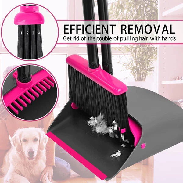 Broom with Dustpan Combo Set, Long Handle Lightweight Indoor Broom Set, Upright