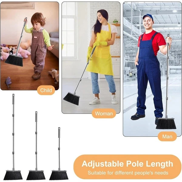 Adjustable Long Handle Broom Dustpan Set Ergonomic Easy Clean Pet Hair New