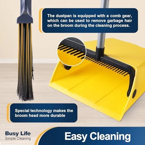 Commercial Broom and Dustpan Set 2 Plus 1 Set with Comb Commercial Outdoor