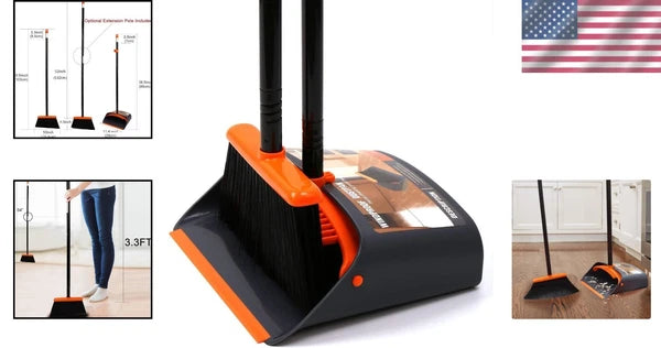 Efficient Cleaning Set: 132 cm Long Handle Broom & Dustpan with Pet Hair Removal