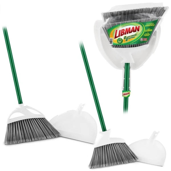 Angle Broom Dustpan Set Indoor Outdoor Cleaning Tools 2 Brooms 2 Dustpans New