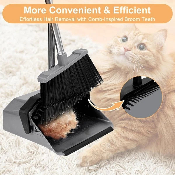 Adjustable Long Handle Broom Dustpan Set Ergonomic Easy Clean Pet Hair New
