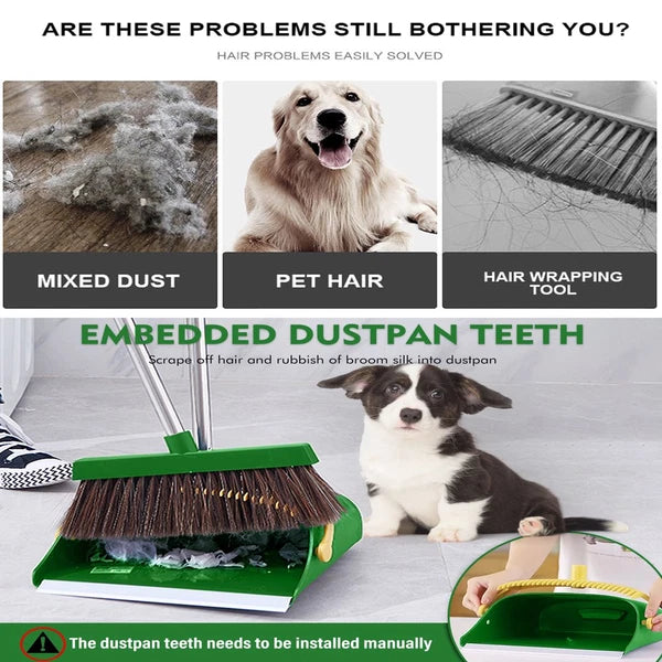 FVSA 51.2 Inches Long Handle Broom and Dustpan Set for Home, Broom and Dustpan C