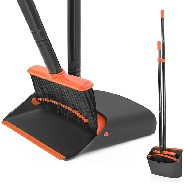 JEHONN Broom and Dustpan Set for Home, Long Handle Lightweight Broom Set with Co