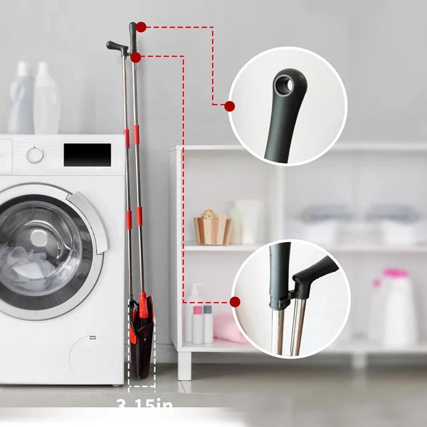 Broom with Dustpan Combo Set 54" Long Handle Adjustable Length Black and Red