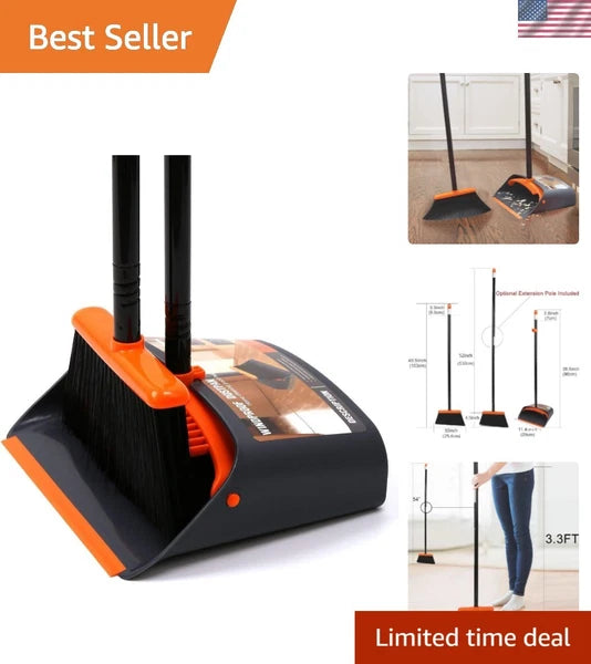 Efficient Cleaning Set: 132 cm Long Handle Broom & Dustpan with Pet Hair Removal