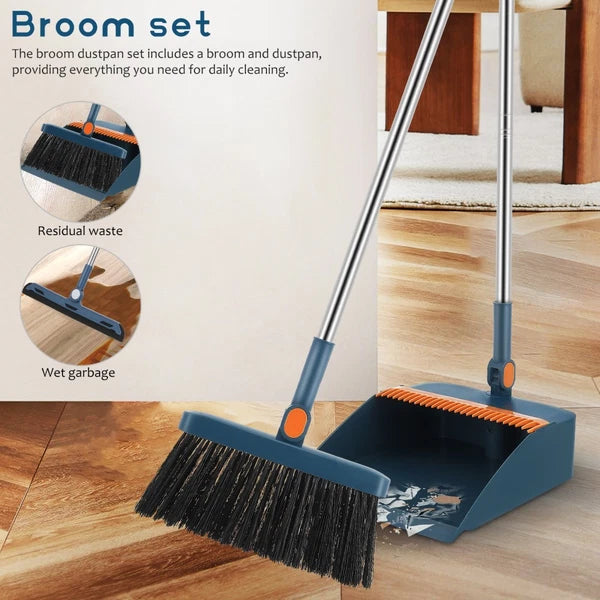 3pcs Long Dustpan+Brush Set Industrial Broom Dust Pan Lobby Strong Folding Sweep