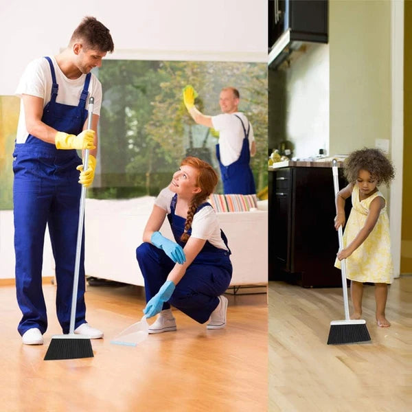 Broom and Dustpan Set,  Long Handle Lightweight Broom Set Upright Standing Dustp