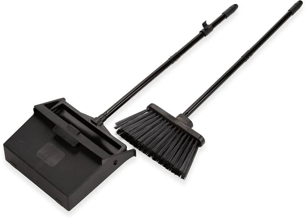 Carlisle Duo-Pan Upright Dustpan & Broom Set for Floor Cleaning - Black