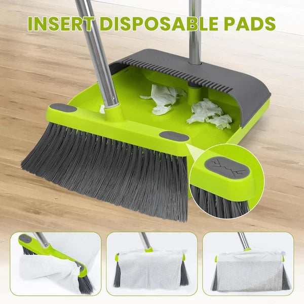 Broom and Standing Dustpan Set 50” Angle Broom with Long Handle Dust Pans for Ki