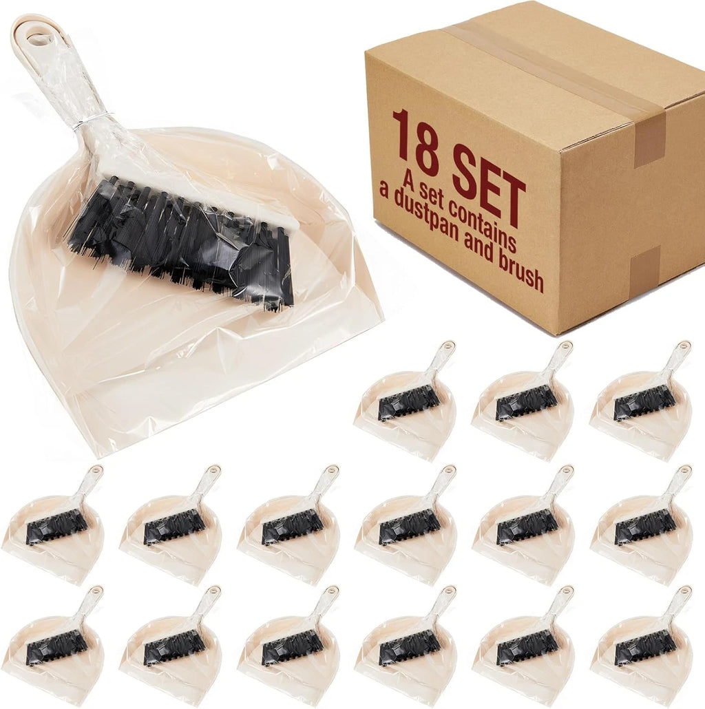 18 Pack Mini Dustpan and Brush Set Beige Plastic Dust Pans with Brush Small Broo