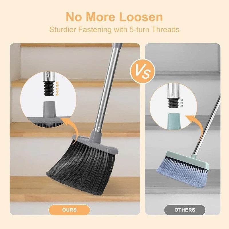 Adjustable Long Handle Broom Dustpan Set Ergonomic Easy Clean Pet Hair New