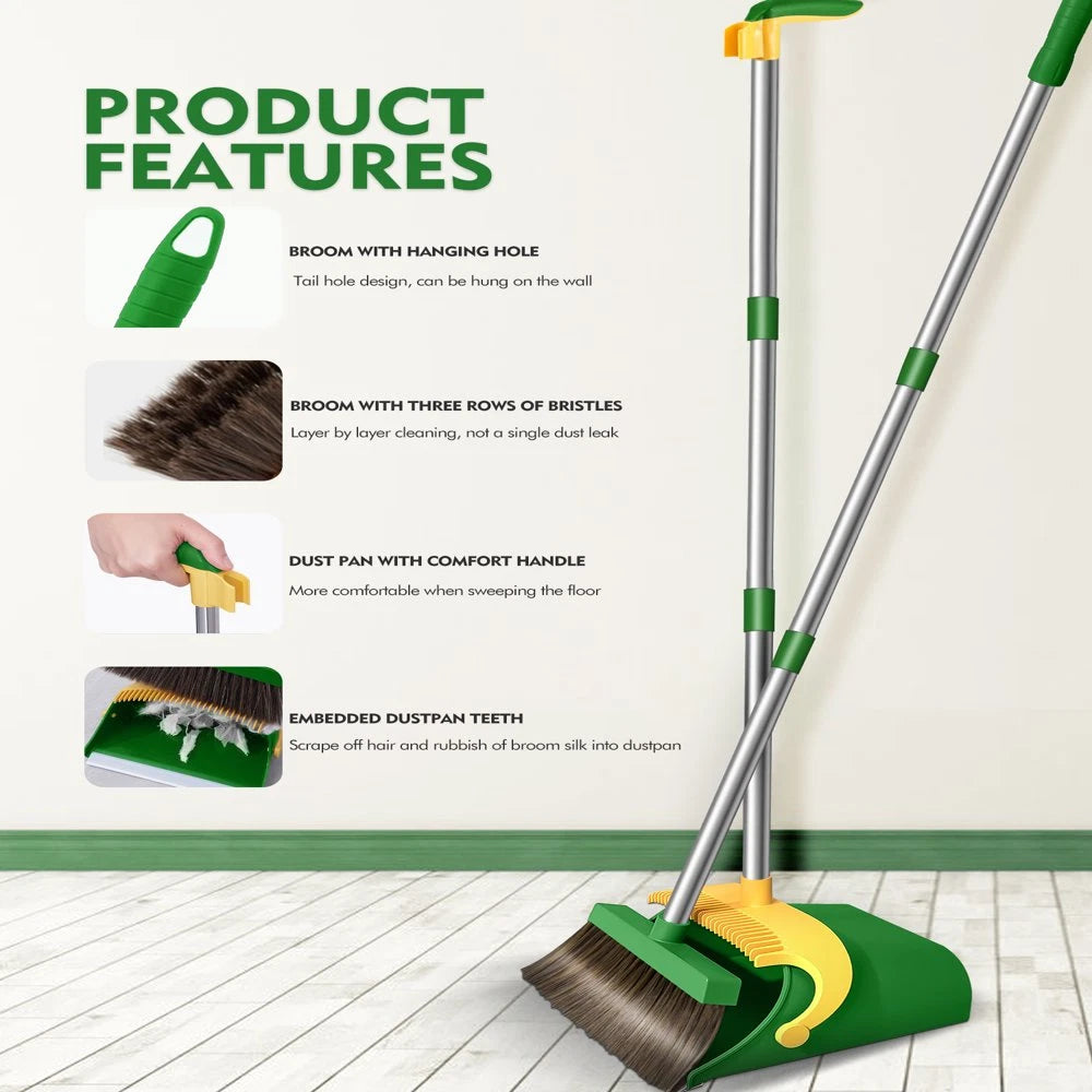 FVSA 51.2 Inches Long Handle Broom and Dustpan Set for Home, Broom and Dustpan C