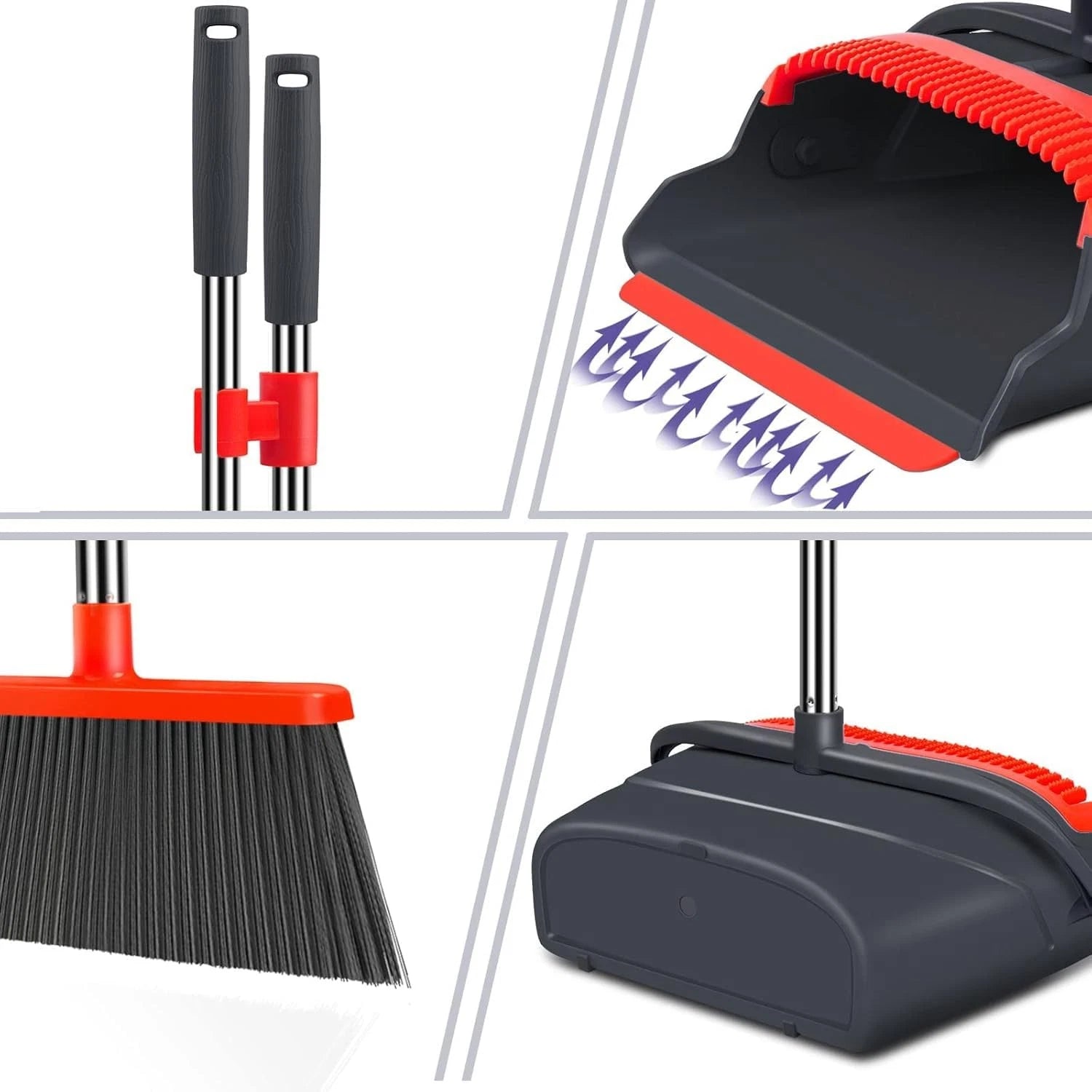 Broom and Dustpan Set, Long Handle Sweep Combo for Home Office Kitchen Lobby ...
