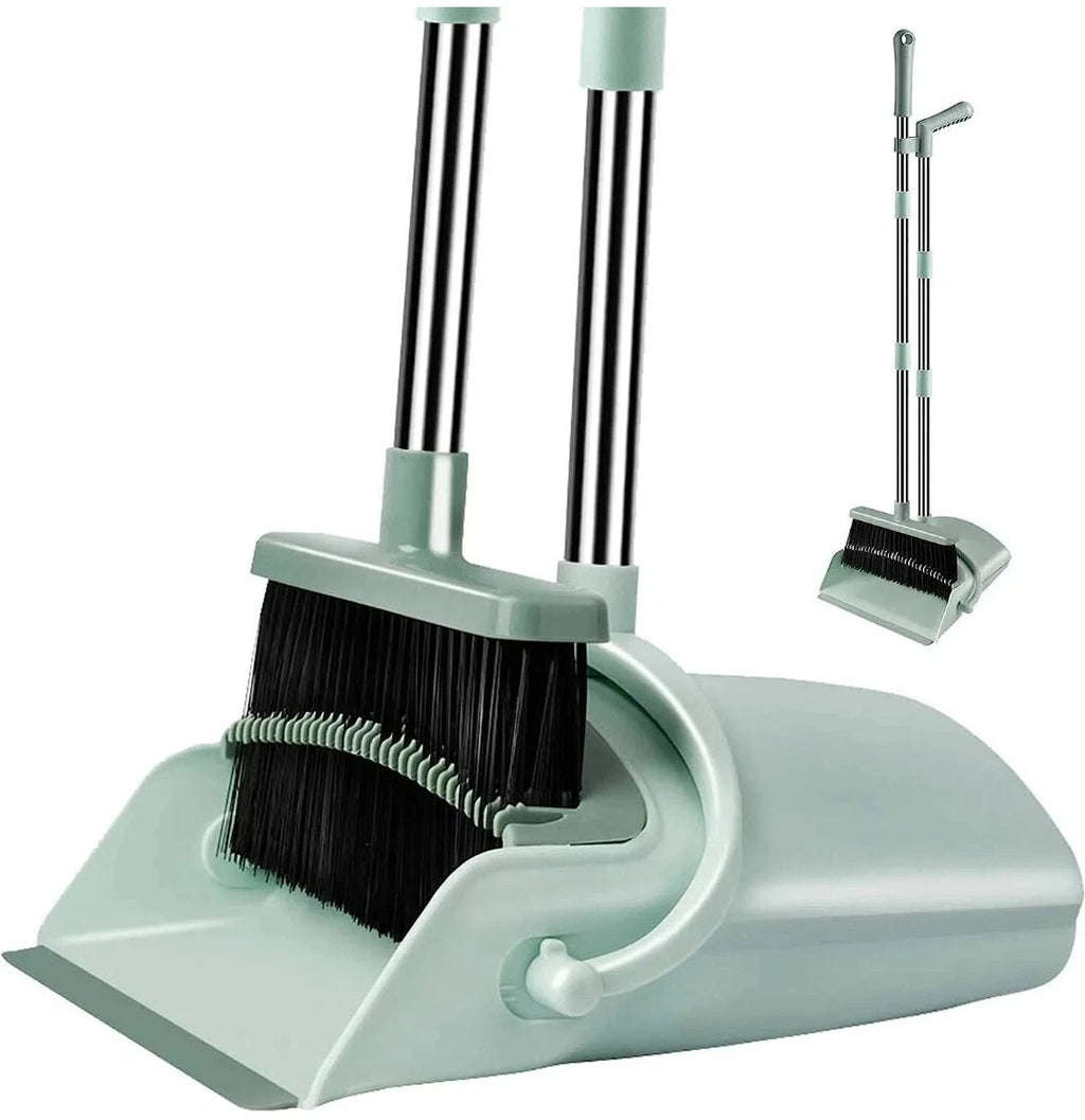 Sage Green Broom And Dustpan Set Foldable Extendable Floor Cleaning Tools