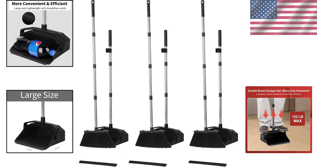 Ergonomic 51'' Broom and Dustpan Combo Set - Time-Saving Cleaning Solution