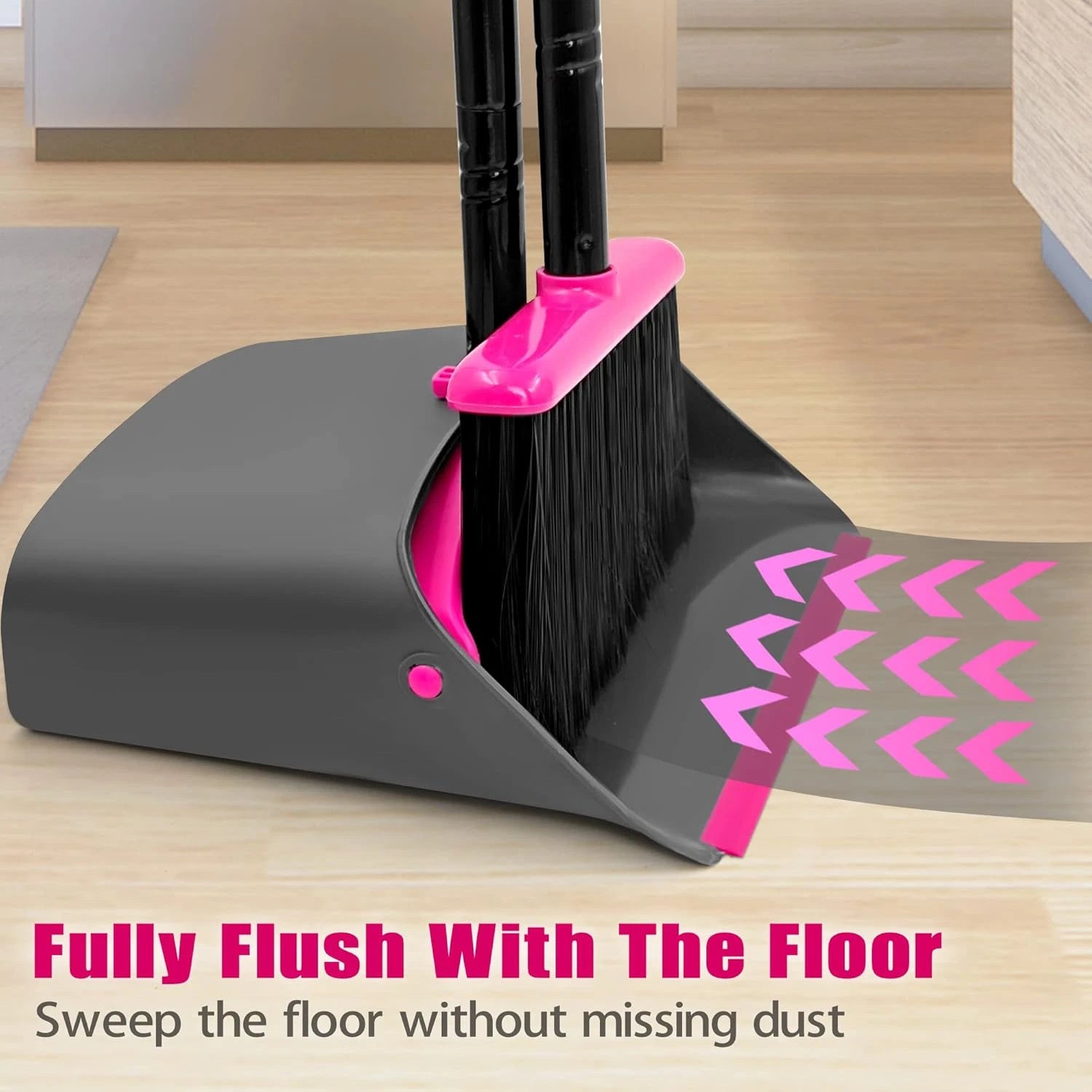 Broom with Dustpan Combo Set, Long Handle Lightweight Indoor Broom Set, Upright