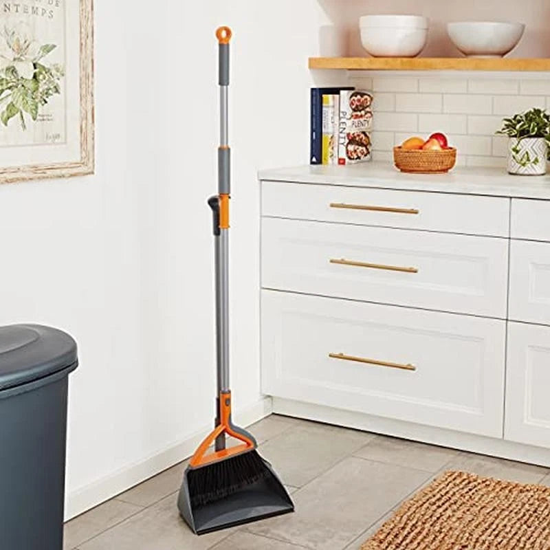 Upright Broom Dustpan Set Multi-Surface Cleaning Tool Take-Apart Design Storage