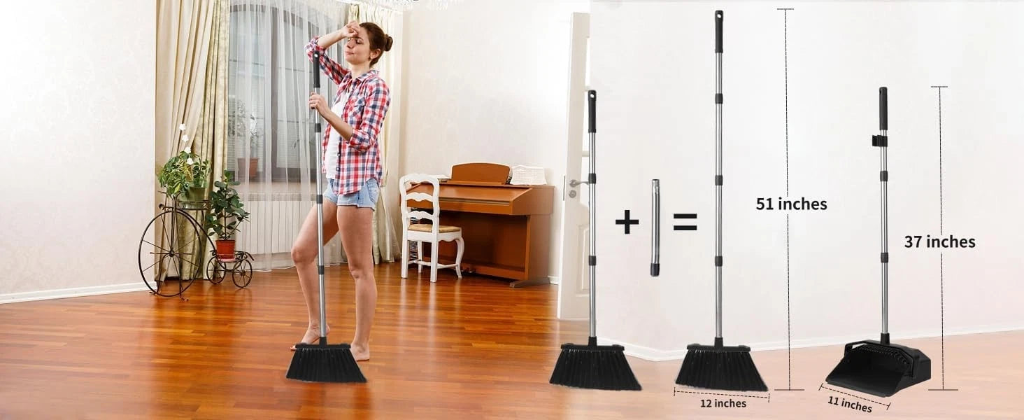Innovative Self-Cleaning Dust Pan & 51-Inch Broom - Ideal for High-Traffic Areas
