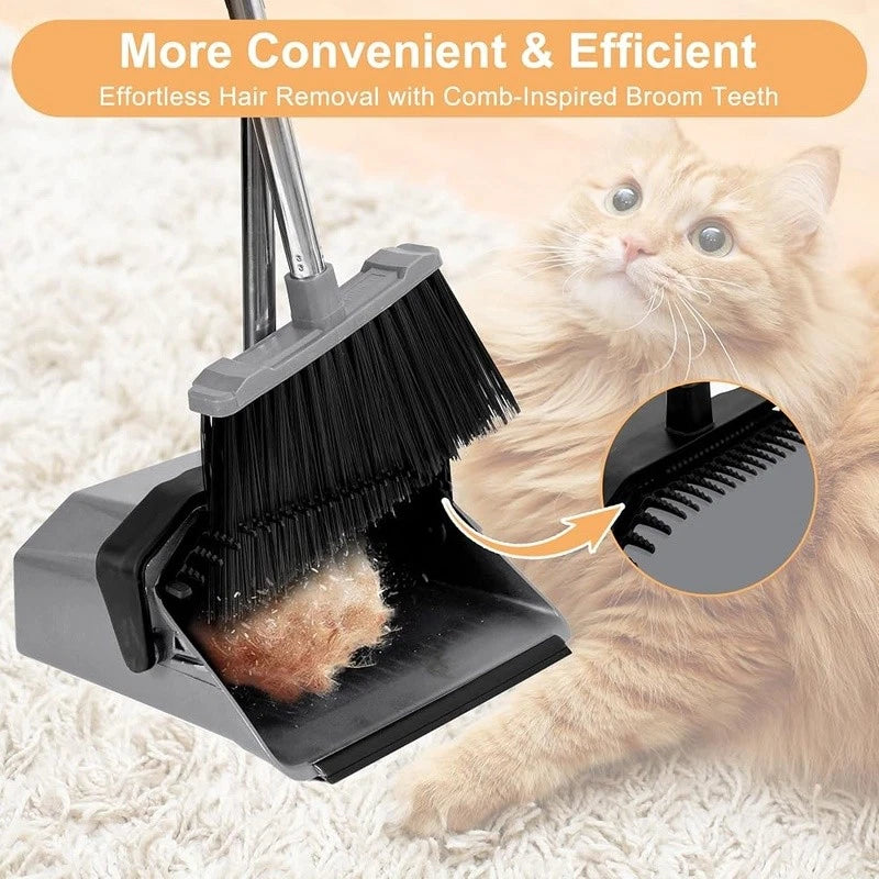 Adjustable Long Handle Broom Dustpan Set Ergonomic Easy Clean Pet Hair New
