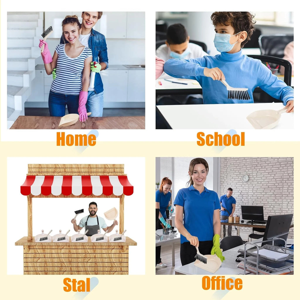 18 Pack Mini Dustpan and Brush Set Beige Plastic Dust Pans with Brush Small Broo