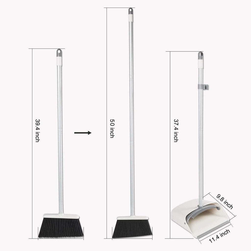 Broom and Dustpan Set,  Long Handle Lightweight Broom Set Upright Standing Dustp