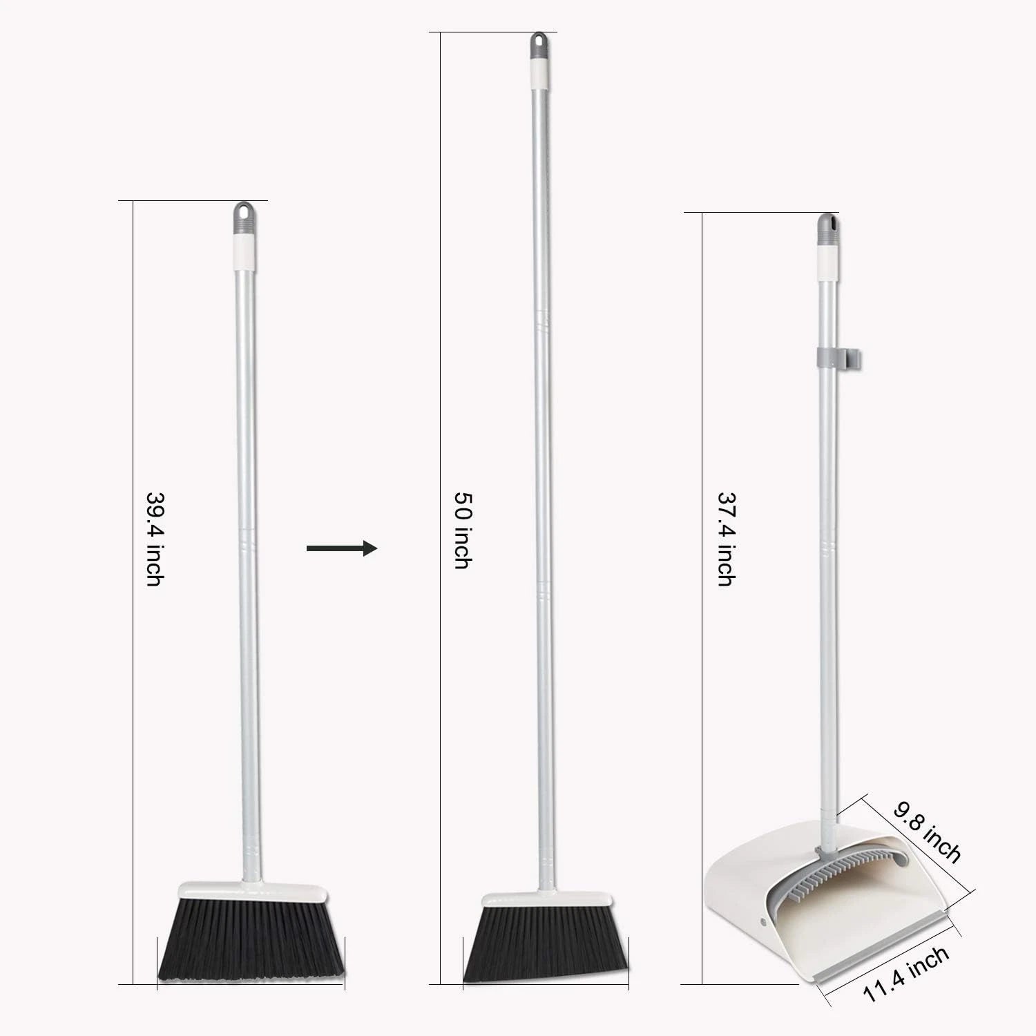 Broom and Dustpan Set,  Long Handle Lightweight Broom Set Upright Standing Dustp