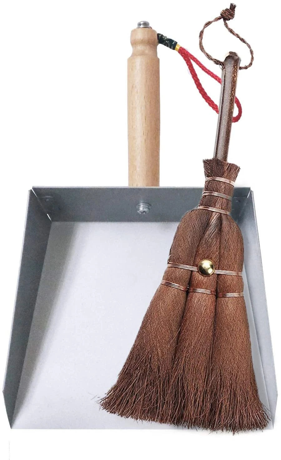 Mini Metal Dustpan and Brush Set Natural Bristle Hand Broom for Fireplace Woodst