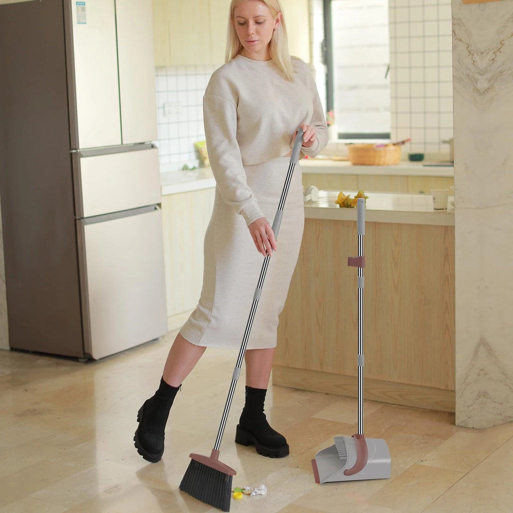 Broom with Dustpan Combo Set, 50.6 inch Long Handle, Upright Standing Broom a...