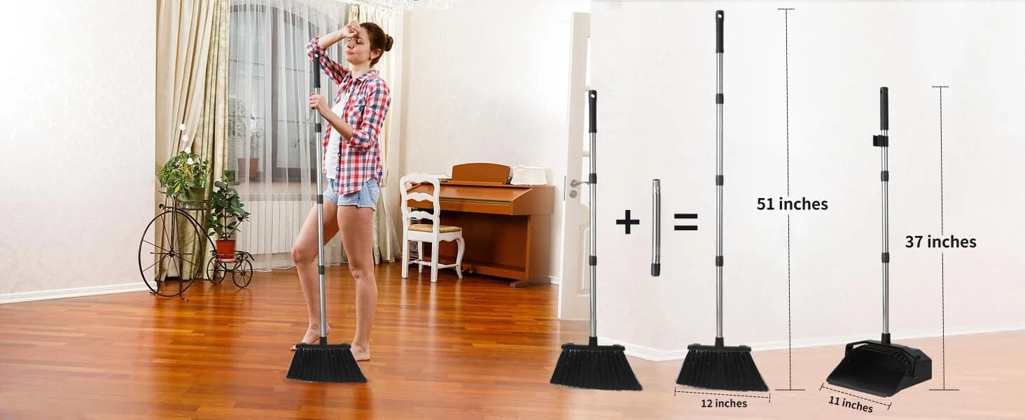 Ergonomic 51'' Broom and Dustpan Combo Set - Time-Saving Cleaning Solution