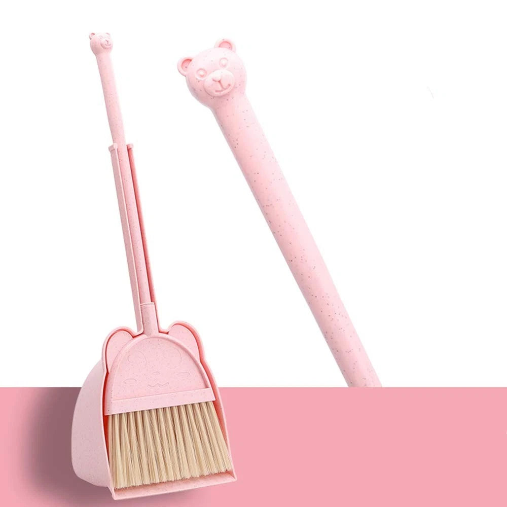 Mini Broom and Dustpan Set for Kids Little Housekeeping Helper Pink